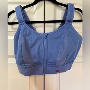 SHEFIT High Impact Adjustable Sports Bra Blue Front Velcro Support 2 Luxe